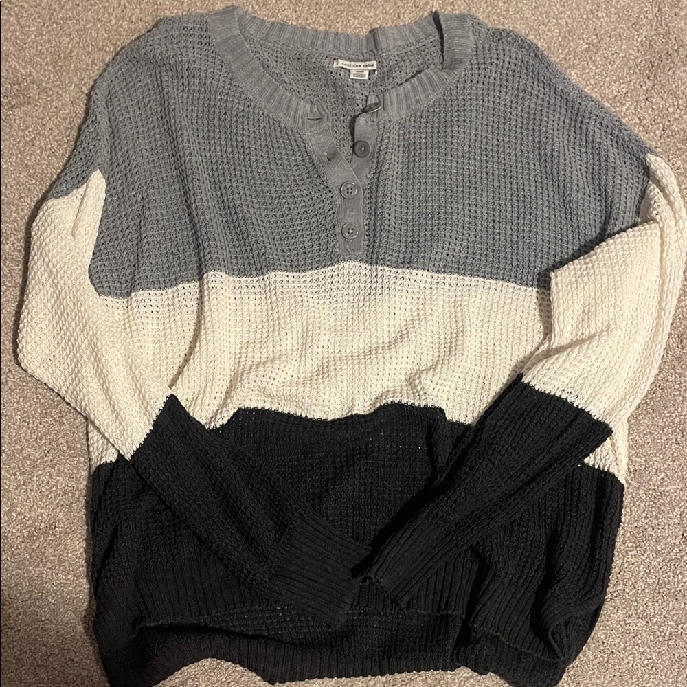 American Eagle Outfitters Womens Oversized Gray, Cream, Black Sweater Medium